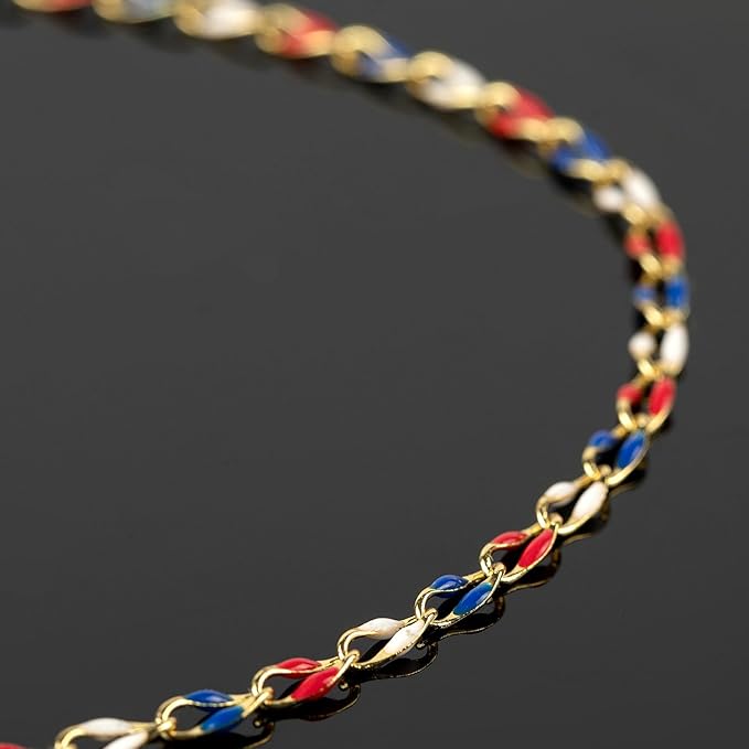 YOUBEIYEE Gold Plated Chain for Jewelry Making Amercian Flag Color Enamel Cable Chain for Women Necklace Bracelet DIY Jewelry Chains Bulk
