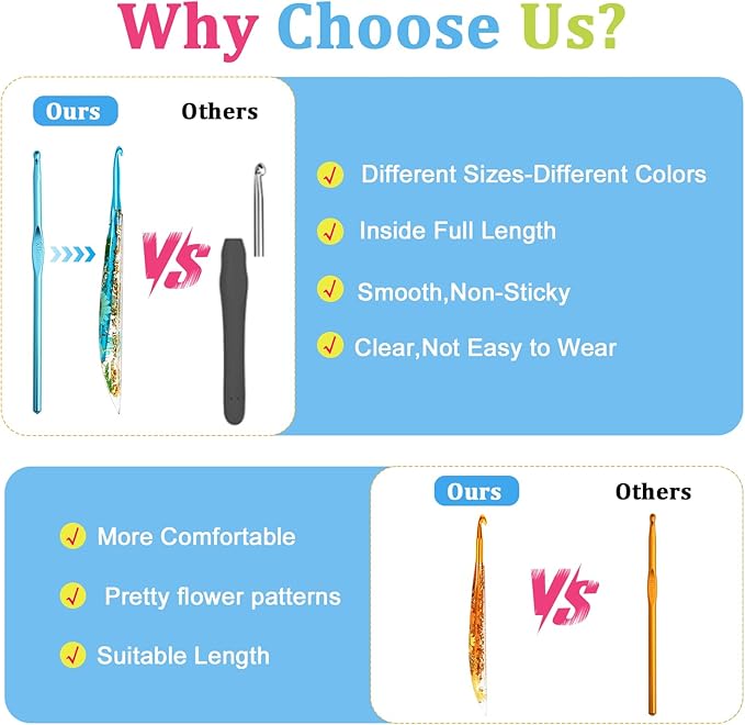 KOKNIT Ergonomic Crochet Hooks Set - 3 Sizes with Floral Resin Handles for Arthritis & Beginners, Comfort Grip for Hand Pain, Extended Soft Handle Design (Multicolor, 5-5.5-6mm)