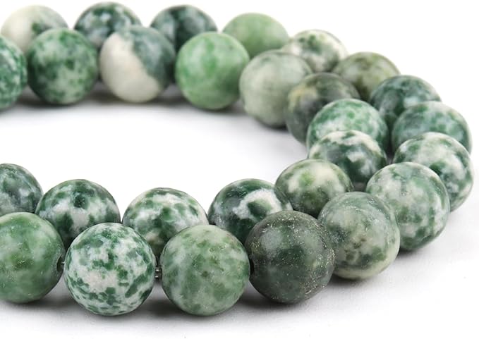 Natural Stone Beads for Jewelry Making - 8mm Gemstone Round Beads for Bracelets(45-47pcs, Green Spot Jasper)