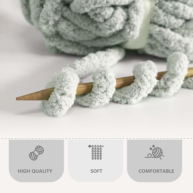 Light Gray Chunky Chenille Yarn for Crocheting Bulky Thick Fluffy Yarn for Knitting,Super Bulky Hand Blanket, Soft Plush Yarn Crochet Carpet/Scarf/Cushion/ 8 Jumbo Pack(63.76oz/197.68yd