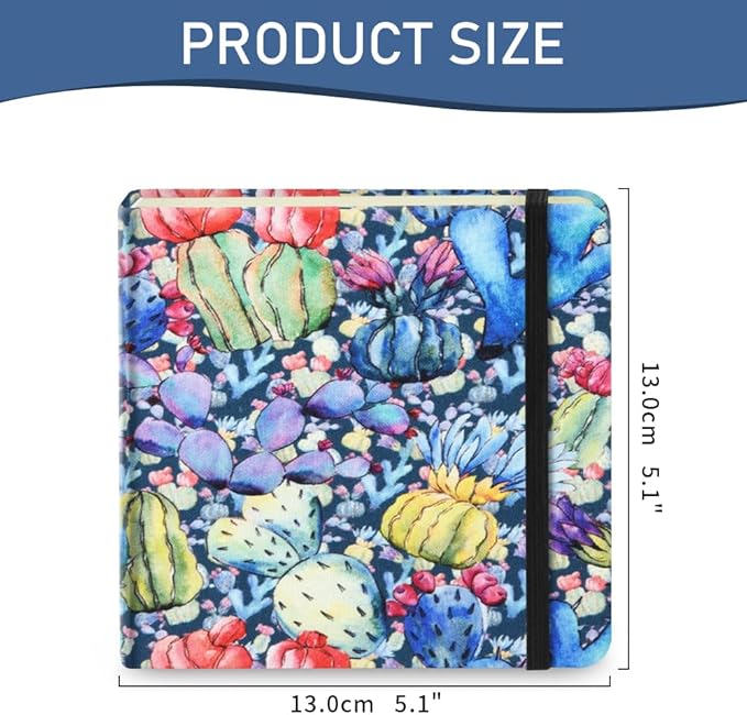 Mifuner Small Square 5x5 80gsm Mini Notebooks Blank Pages Sketchbooks Travel Journal Pocket Hardcover Paint Writing Notebook Blank Diary Memo Planner Sketchbook Fabric Cover, Blue Cactus