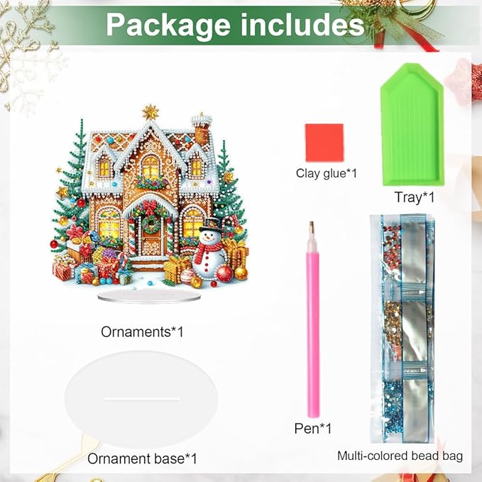 LAKEQUILL Christmas Diamond Painting Kits, Tabletop Ornament, Stand Up Diamond Art Desktop Kits Cookie House for Home Office Decor, New Year Gift