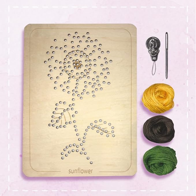Wooden Flower Lacing Embroidery Kits for Beginners, Set of 5 Learn-to-Stitch Craft Boards, Sewing & Embroidery Art Kits for Kids Ages 8+, DIY Craft Projects, Educational Gifts, Party Favors (Summer)