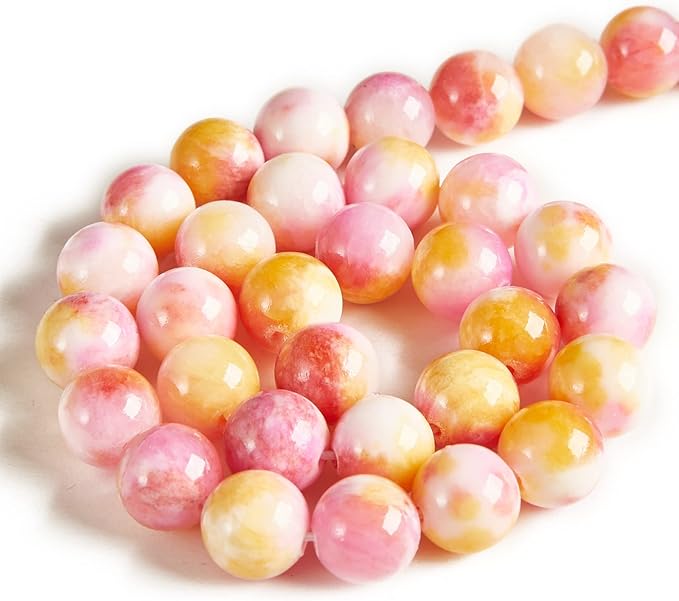 100pcs 8mm pink yellow jade beads natural gemstone beads round loose beads for jewelry making
