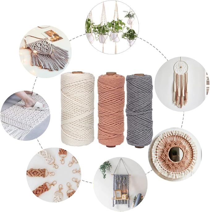 UHAPEER Macrame Kits for Adults Beginners with 656 Feet 3 mm Macrame Cotton Cord, DIY Macrame Plant Hanger Kit with Macrame Supplies and Instructions, Macrame Meads, Wooden Rings, Dream Catcher Rings
