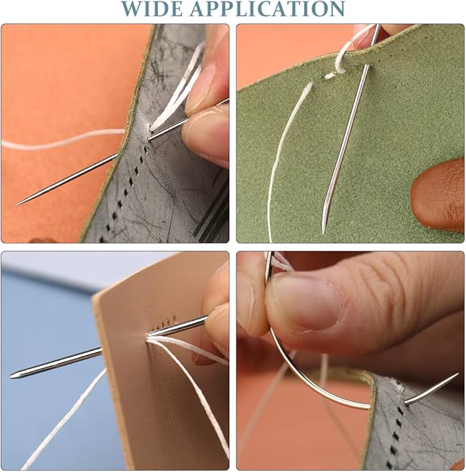 16 Pcs Heavy Duty Sewing Kit - Curved, Sack, Hand Needles, Finger Cots for Leather, Upholstery, Carpet & Canvas Repair