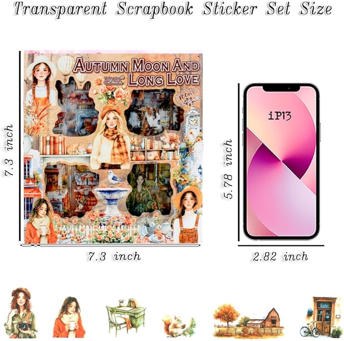 448Pcs Autumn Scenery Scrapbook Stickers for Scrapbooking Supplies, Transparent PET Aesthetic Stickers for Journaling, Junk Journal, Planner, DIY Craft Art, Scrap Booking Supples Kit