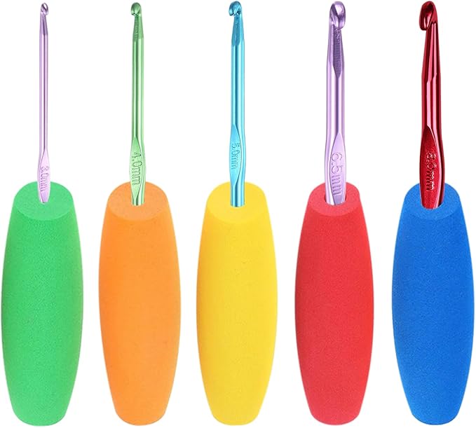 HEYLEAYAR Multicolor Crochet Hooks Grips Set, 5Pcs Ergonomic Crochet Hook Handle, Multi-Size Foam Grip Handle Crochet Accessories Fits 2mm to 10mm Crochet Needles