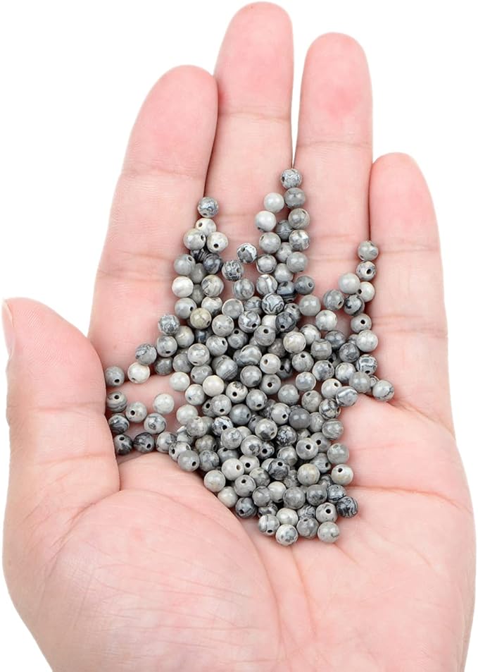 bymitel 210pcs natural crystal beads stone gemstone round energy healing loose beads with stretch cord for jewelry making bracelets anklets (map jasper, 4mm 210pcs)