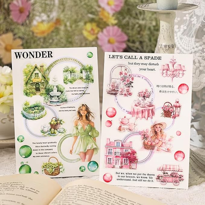 440 Pcs Spring Landscape Scrapbook Stickers for Scrapbooking, Transparent PET Stickers for Journaling, Junk Journal Supplies, Aesthetic Decorative, Collage, Craft Art, Scrap Booking Kit