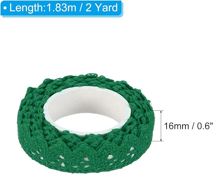 PATIKIL 0.6" Wide 2 Yards Self-Adhesive Lace Tape Lace Ribbon, 3 Pack Cotton Washi Trim Stickers Masking for Craft Scrapbooking DIY Card Making, Dark Green