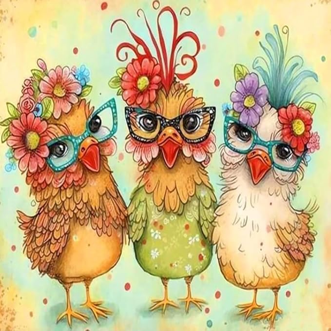 MBNTJHT Hen Chicken Stamped Cross Stitch Kits for Begainner,Cross Stitch Patterns Needlepoint Kits for Adults, Cross Stitch Supplies for Adults 14x14inch