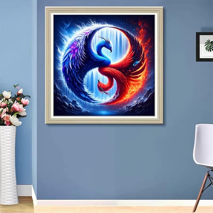 ijbnhd DIY Bird Diamond Painting Kits for Adults-Taichi Phoenix 5D Diamond Art Kits for Beginners, Full Drill Diamond Craft Kits for Home Wall Art Decor Gifts 14X14IN