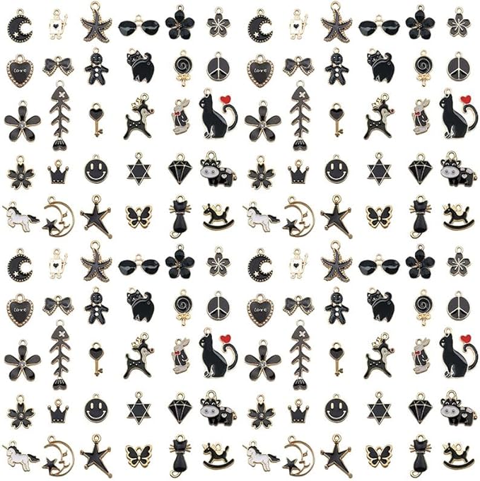 Youdiyla 60pcs Alloy enamel black series fixed set Pendant Jewelry Making DIY Keychain Earrings Pendant Various Design Charms for Jewelry Making Bracelets Necklace (HK550)