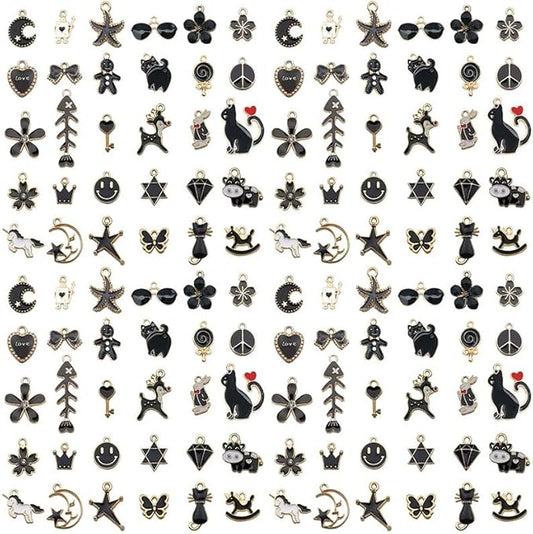 Youdiyla 60pcs Alloy enamel black series fixed set Pendant Jewelry Making DIY Keychain Earrings Pendant Various Design Charms for Jewelry Making Bracelets Necklace (HK550)