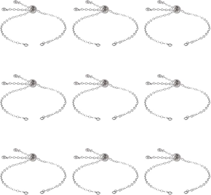 FASHEWELRY 10Pcs Adjustable Slider Bracelet Platinum Cable Chains Bracelet Slider Extender Chains with Cubic Zirconia Ends for Woman Jewelry Making, 7.87 Inch Long