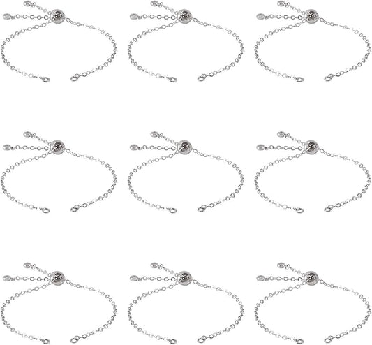 FASHEWELRY 10Pcs Adjustable Slider Bracelet Platinum Cable Chains Bracelet Slider Extender Chains with Cubic Zirconia Ends for Woman Jewelry Making, 7.87 Inch Long