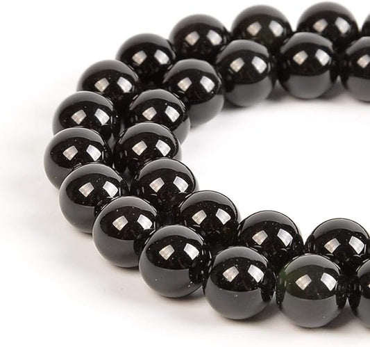 36pcs 10mm Natural Black Obsidian Gemstone Round Spacer Loose Stone Beads for Jewelry Making 15.5" 1 Strand (Black Obsidian, 10mm 36Beads)