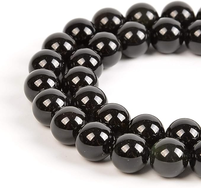 45pcs 8mm Natural Black Obsidian Gemstone Round Spacer Loose Stone Beads for Jewelry Making 15.5" 1 Strand (Black Obsidian, 8mm 45Beads)