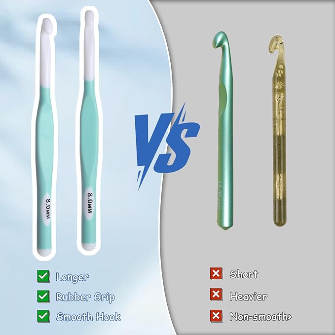 Yuomeaz 4Pcs Crochet Hooks, 6/8/9/10mm Crochet Hook Set, Ergonomic Rubber Handle Crochets Knitting Needles for DIY Craft, Beginners, Women, Adults