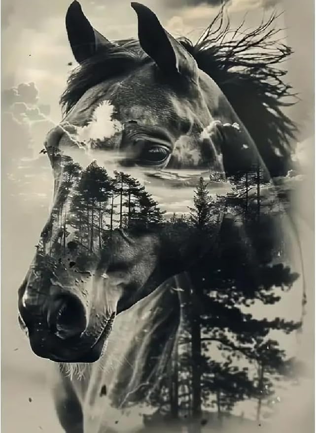 horse forest stamped cross stitch kits for beginner, diy needlepoint counted cross stitch embroidery kits for adults 11ct dimensions counted cross stitch patterns arts craft kits