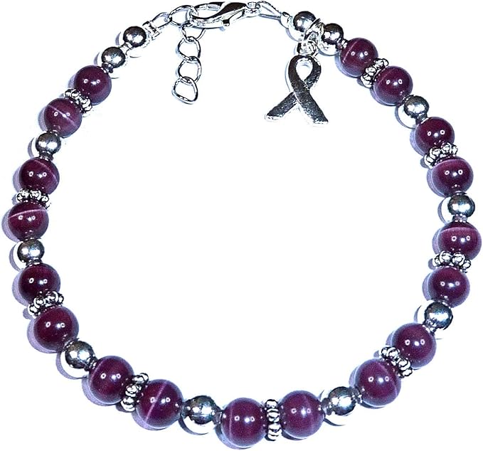 Hidden Hollow Beads DIY Craft Beading Kit, Everything to Make Cancer Awareness Bracelets, Uses Wire, Crimps and Clasps, Fundraising and Gifts (Pancreatic Cancer - Dark Purple - Makes 5)