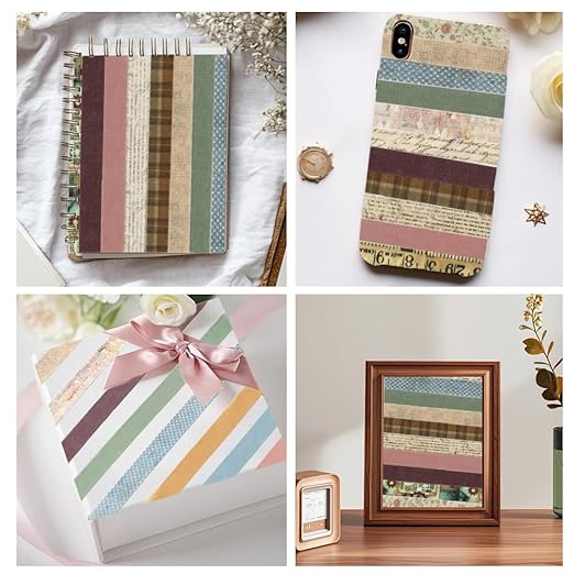 Washi Tape Set 20 Rolls Cute Vintage Washi Tape Decorative Tapes Adhesive Craft Washy Pattern Tapes for Scrapbooking Arts DIY Crafts Journal Planners Gift Wrapping Junk Journal Supplies, Vintage