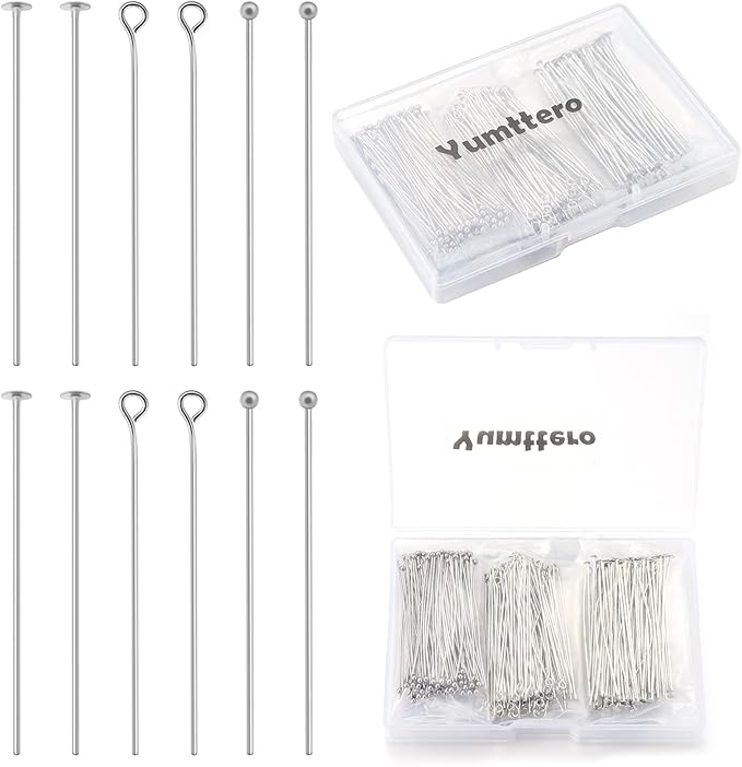 210 Pcs 50mm/1.97 Inch Head Pins for Jewelry Making Straight Ball Eye Pin for DIY Christmas Styles Craft Earring Bracelet Necklace Pendant Making (Mixed Pins,Platinum Color)