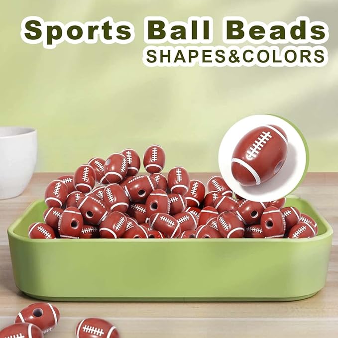 150Pcs Sport Beads American Football Beads for Jewelry Making Sports Craft Beads with 2 Elastic Crystal Line Cord,2 Scissors for Jewelry Making Necklace Bracelet Craft Decoration Accessories