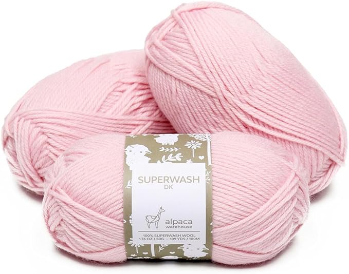 100% Pure Wool Yarn Superwash Set of 3 Skeins (150 Grams) DK Weight - Sourced Directly from Peru - Heavenly Soft and Perfect for Knitting and Crocheting (Baby Pink)