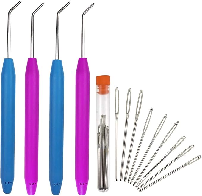 ZX Vision 4 Pieces Knitting Loom Hooks Ergonomic Rubber Handles Crochet Hooks and 9 Pieces Steel Large-Eye Sewing Needles for Knifty Knitter(13 Set,Colors Random)