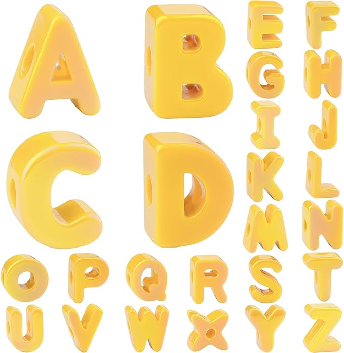 26 Pcs Cute Large Yellow Letter Beads, 20mm Jumbo Square Acrylic Letter Beads, Big Letter Beads for Bracelets, Necklaces, Bagcharms, Shoelaces, Keychains, Lanyards, Letter Charms for Craft
