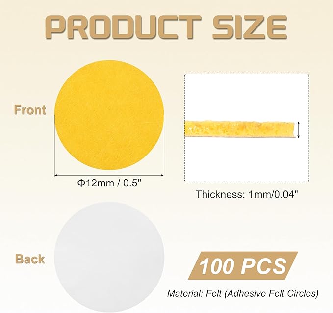 uxcell 100 Pcs Adhesive Felt Circles, 1/2" Round Non-Woven Felt Pads Stickers Dots Pre Cut for DIY Crafts Sewing Handcraft Costume Holiday Decoration, Yellow
