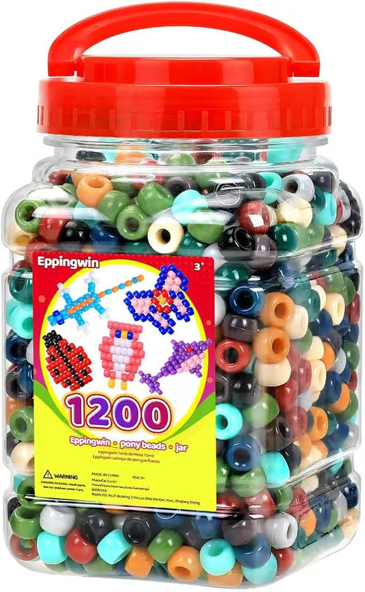 eppingwin 1200pcs pony beads for bracelets, earth-tone kandi beads for hair braids, easy storage pony bead for jewelry making