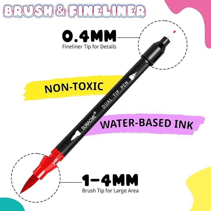 36 Colors Dual Brush Marker Pens, Art Marker Set with Brush and Fineliner Tip for Adults Coloring Books, Journaling, Note Taking