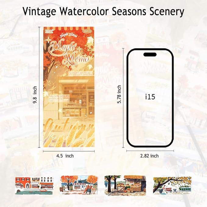 Journal Sticker Book for Junk Journaling, Transparent PET Seasons Landscape Stickers for Scrapbook Supplies, Scrapbooking, 20 Large Pre-Cut Stickers Sheets 9.25 x 6.65 inches