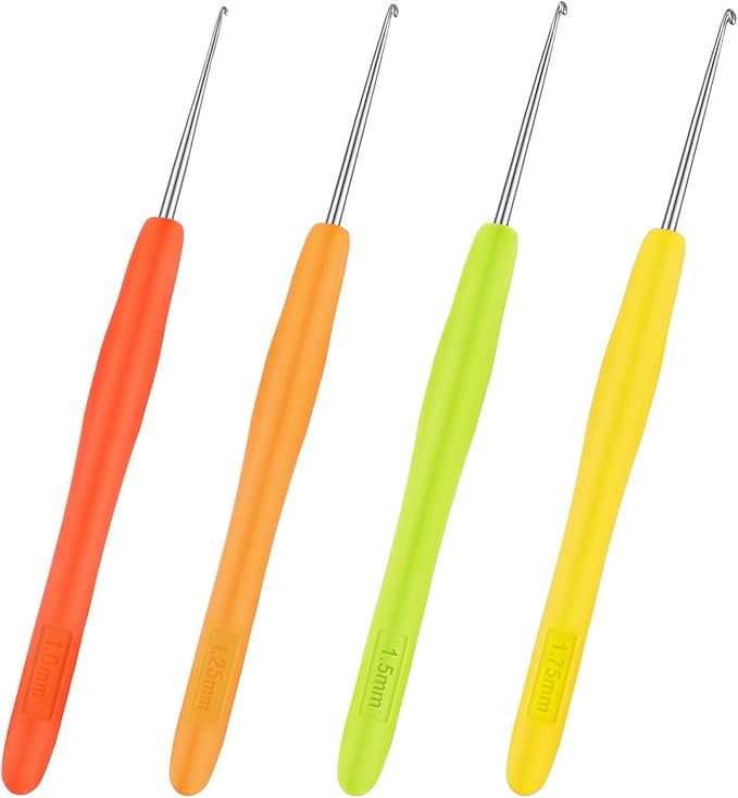 WILLBOND 4 Pieces Hair Highlighting Needles Small Crochet Hooks Precision Metal Needles Crochet Knitting Hooks with Soft Handles, 1 Mm, 1.25 Mm, 1.5 Mm, 1.75 Mm, 4 Colors