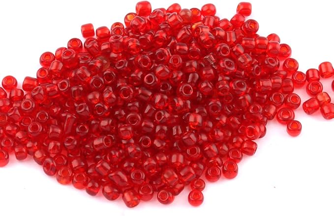 Perlin Glass Seed Beads 4mm 6/0 Round 1100pcs Mini Small Pony Spacer Beads Kit for Jewelry Making Earrings Bracelets Pendants Waist DIY Handmade (Red Transparent)