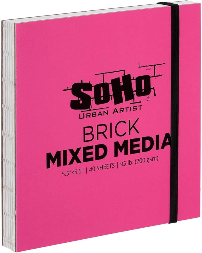 SoHo Urban Artist Brick Sketchbook Journals for Sketching, Drawing, Colored Pencils, Graphite, and More - Mixed Media 5.5"x5.5" (200 GSM, 40 Sheets)