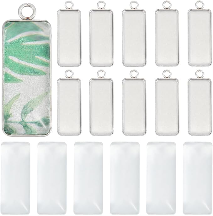 SUNNYCLUE 1 Box 80Pcs Pendant Trays Set Small Rectangle Stainless Steel Bezel Tray Pendant Cabochon Settings Cabochon Blanks Bezels for Jewelry Making Charms DIY Earrings Bracelets