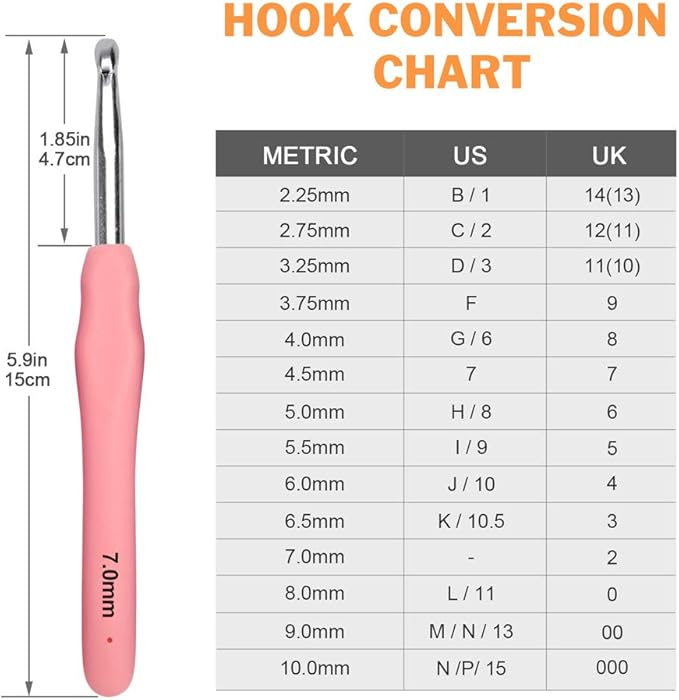 BCMRUN Crochet Hooks Set,14 PCS 2mm(B)-10mm(N) Ergonomic Soft Grip Handles Yarn Knitting Needles Kit with Case for Arthritic Hands, Extra Long  Knit Needles, Best Gift for Women