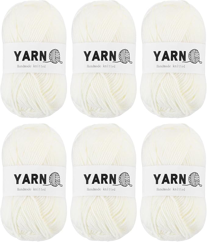 6Pcs Cream White Acrylic Yarn 790 Yard 4 Ply Soft Crochet Yarns Sport Weight Yarn,[for DIY Crocheting Knitting Craft Blankets Hats]-300g