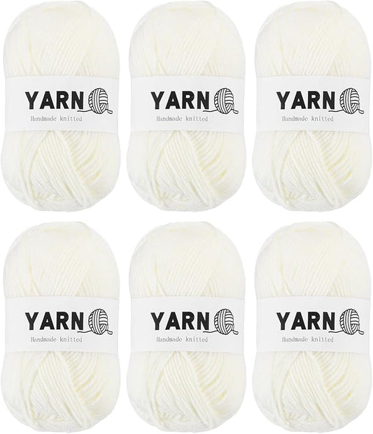 6Pcs Cream White Acrylic Yarn 790 Yard 4 Ply Soft Crochet Yarns Sport Weight Yarn,[for DIY Crocheting Knitting Craft Blankets Hats]-300g