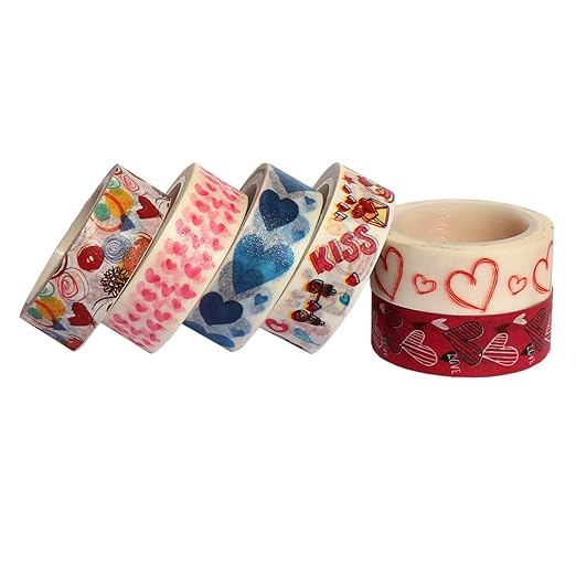 6 Rolls Heart Washi Tape Set, Sweet Heart Washi Masking Tape, 0.6 x 23ft Decorative Washi Tape for Scrapbooking, Valentine's Day Wedding Anniversary
