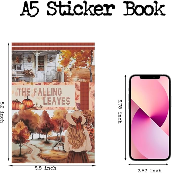 Cozy Autumn Journaling Sticker Book, 20 Sheets Pe-Cut PET, Washi Tape, and Craft Paper Stickers for Junk Journal Supplies, Aesthetic Fall Stickers for Bujo, Collage, Scrapbook Supplies