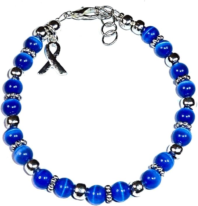 Hidden Hollow Beads DIY Craft Beading Kit, Everything to Make Cancer Awareness Bracelets, Uses Wire, Crimps and Clasps, Fundraising and Gifts (Thyroid & Prostate - Royal Blue - Makes 5)