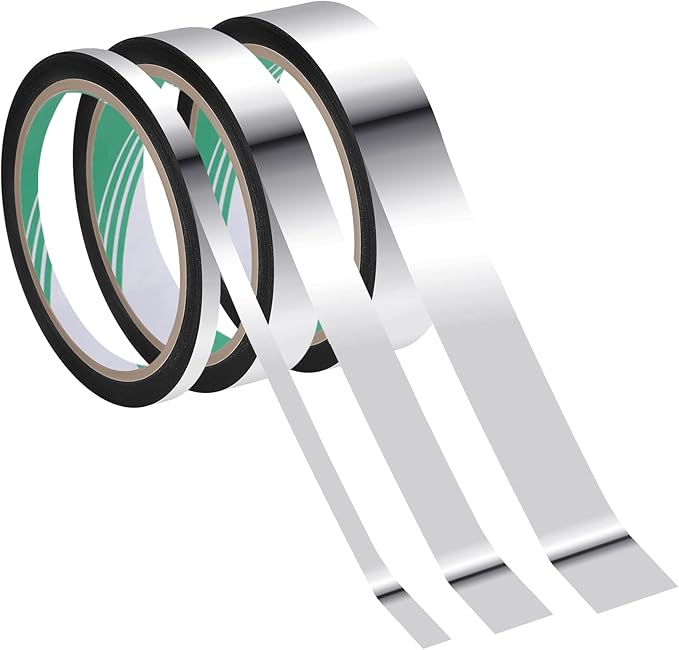 Zonon 3 Sizes Laser Silver Self Adhesive Polyester Film Tape Washi Tape for Car Furniture Graphic Arts Walls Decor, 55 yds(5/15/25mm)