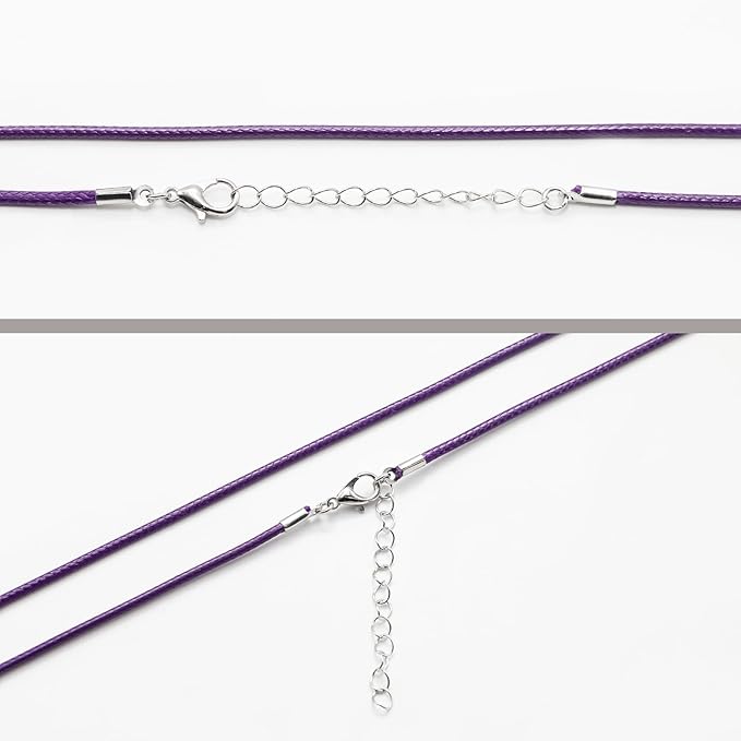 10 Pcs 2.0mm Leather Necklace Cords with Clasp,Waxed Cords,Necklace Ropes for Pendants and Jewelry Making(Deep Purple)