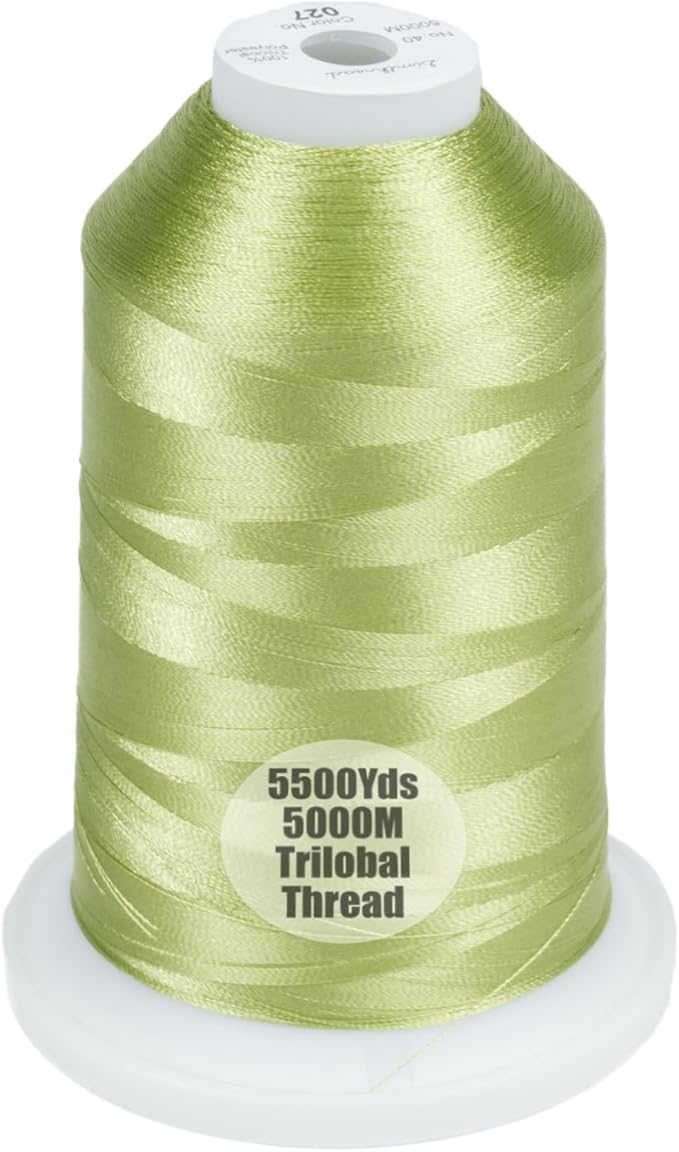 Simthread Trilobal Polyester Thread – 5000M (5500yds) No.40 – Super Sheen, Tangle-Free – Built-in Thread Lock Spool – Compatible with Brother, Singer, Janome & More, Fresh Green-027