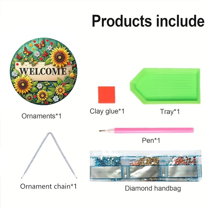 POETRYDRAW DIY Hanging Diamond Art Pendant Kit Welcome Sunflower, Special Crystal Diamonds Painting Ornament for Adults, 5D Diamond Art Suncatchers Double Sided Board Gem Painting Box Kit